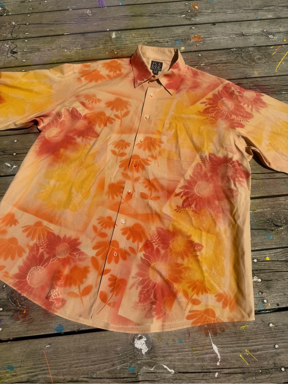 Hand Painted Sunflower Oversized Shacket Women XL 2XL Fall Colors Upcycled Art - Picture 7 of 13